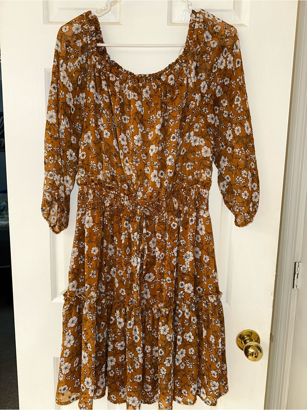 Ryan Michelle Mustard Floral Smocked Dress